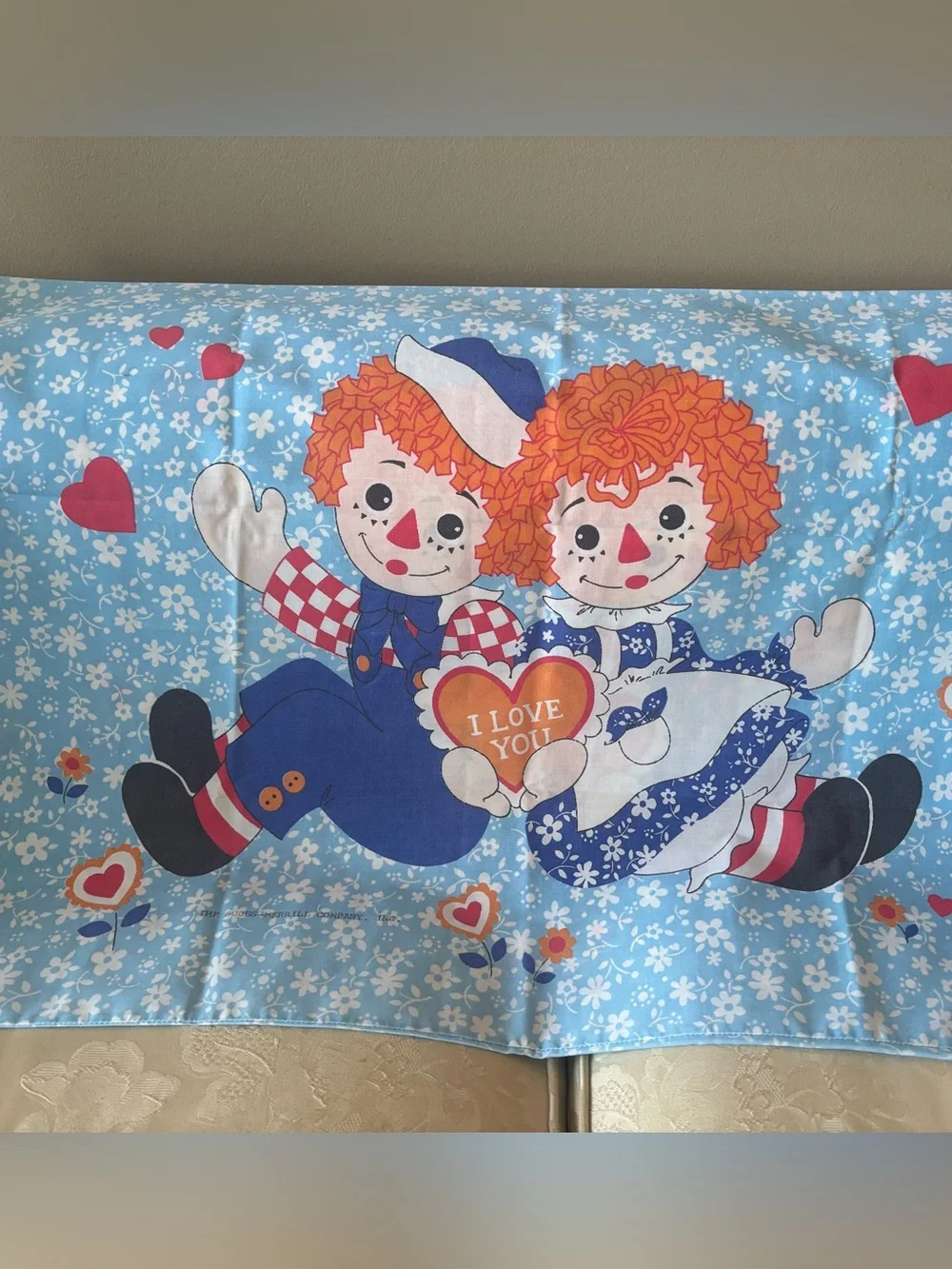 Vintage Raggedy Ann & Andy I Love You Pillowcase 30”x21”Bobbs-Merrill Co